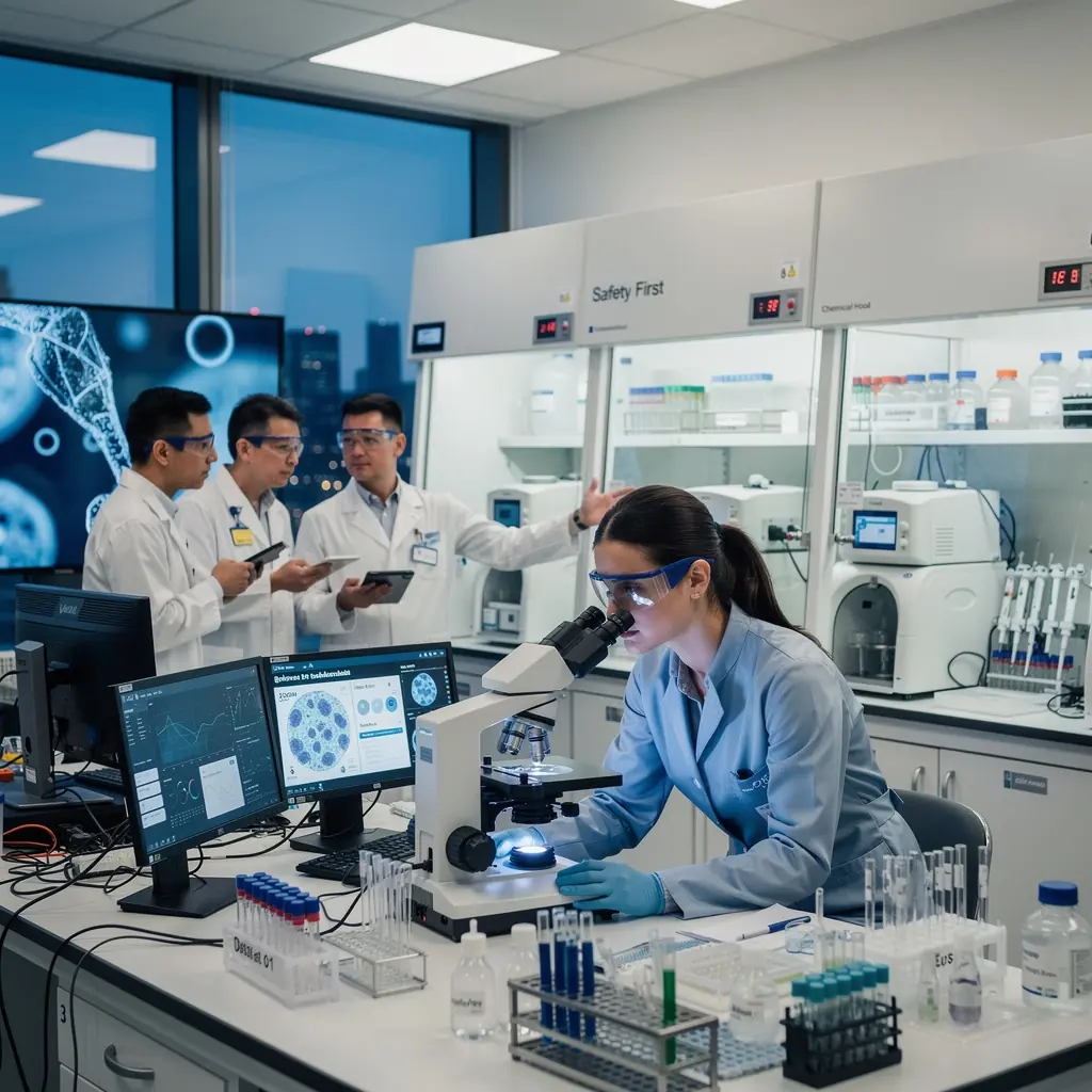 Kémiai reakciók folyamatának bemutatása laboratóriumi környezetben.